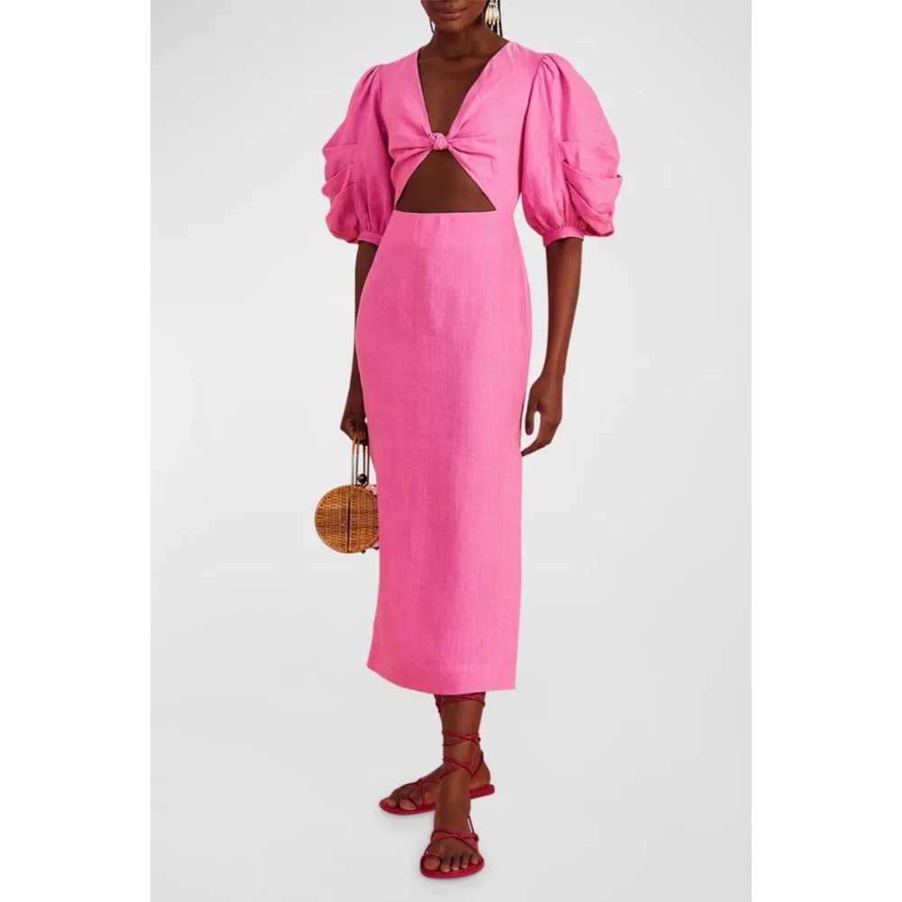 Farm Rio / Cutout Short Balloon-Sleeve Midi Dress Pink